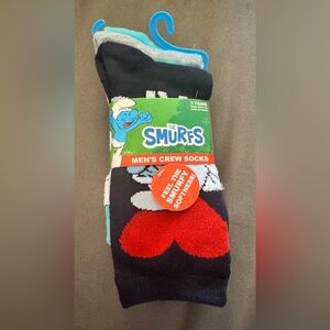 3-pack Smurfs Men's Crew Socks - Black, Grey, Blue